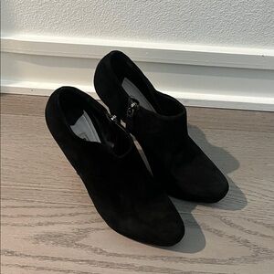 Miu Miu Suede Black Ankle Booties Crystal Stiletto Heel 37.5